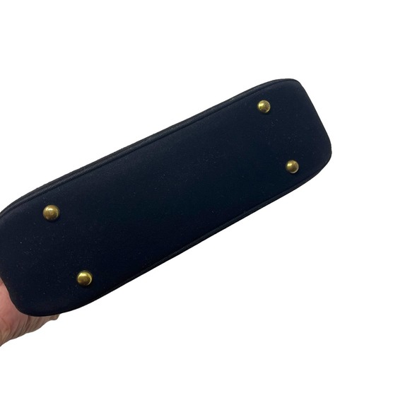 Vintage Block Black Suede Top Handle Shoulder Bag Square Opening Metal Clasp - Picture 8 of 8